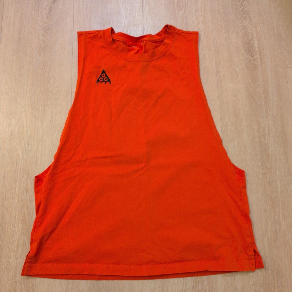 Nike ACG Women Small Muscle Tank Top Orange Sleeveless Logo Graphic Tee